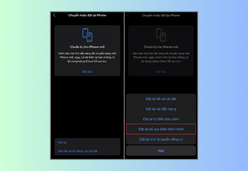 Chọn Đặt lại bố cục màn hình chính iPhone