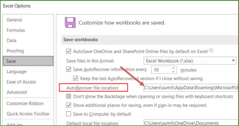 Xem vị trí lưu file AutoRecover trong Excel