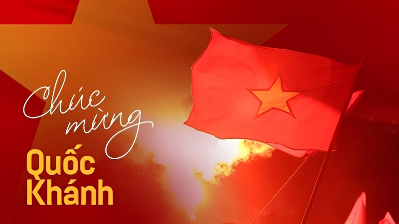 Background chúc mừng Quốc khánh, cờ đỏ sao vàng tung bay