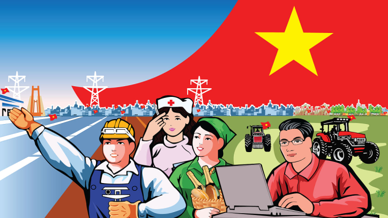 Background công nhân, y bác sĩ, trí thức xây dựng đất nước