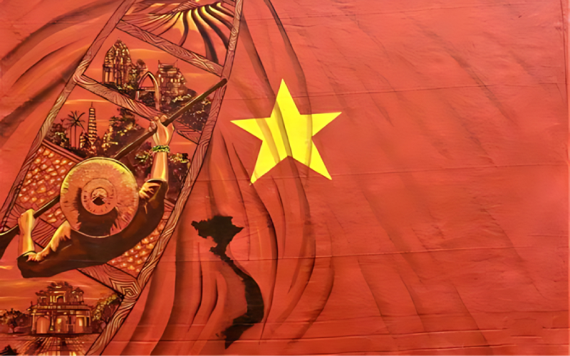 Quốc kỳ Việt Nam với hình ảnh văn hóa truyền thống