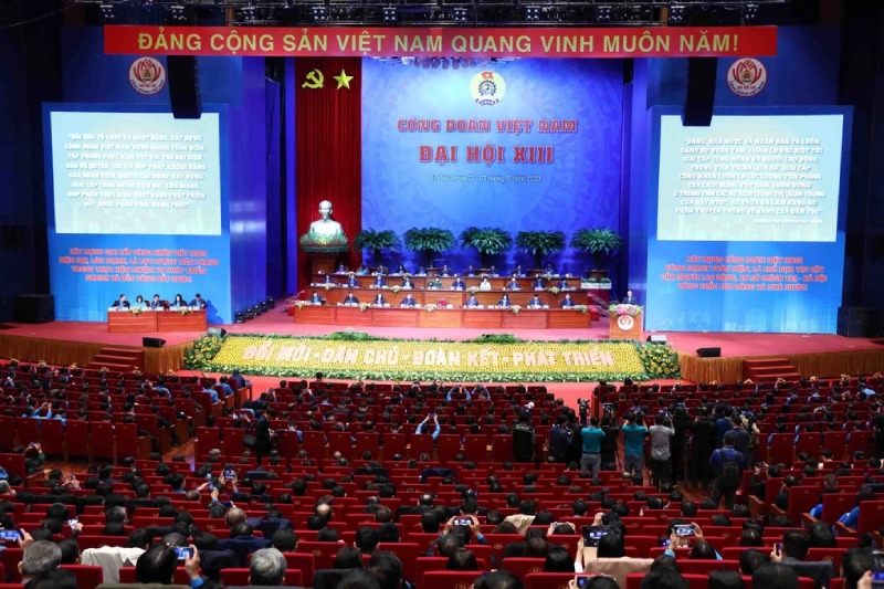 Toàn cảnh Đại hội XIII Công đoàn Việt Nam tại hội trường