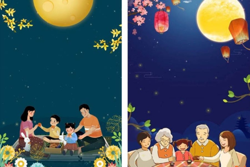 Gia đình quây quần ăn bánh Trung Thu, ngắm trăng tròn
