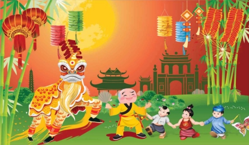 Múa lân, ông Địa và trẻ nhỏ cầm tay nhau vui hội đêm Trung Thu