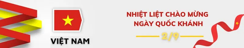 Băng rôn 2/9 có họa tiết sọc đỏ và vàng
