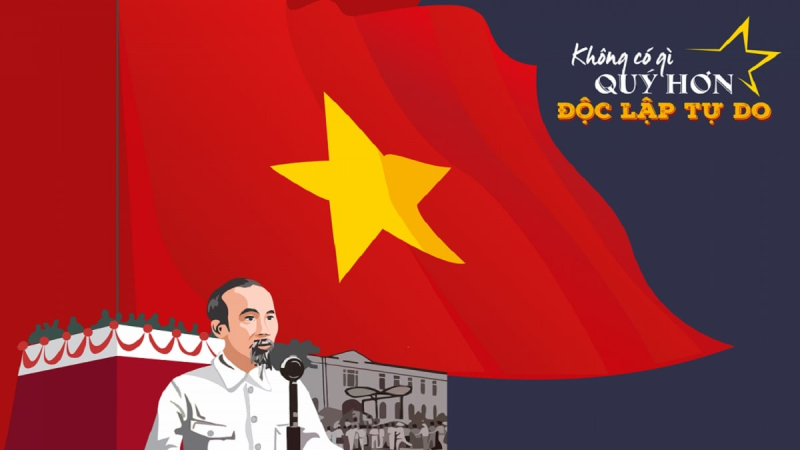 Mẫu banner quốc khánh với hình ảnh Bác Hồ và lá cờ Việt Nam