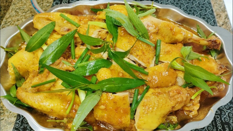 gà hấp rau răm