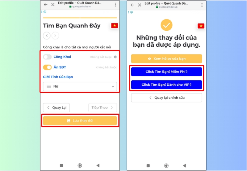 Chỉnh thông tin cá nhân khi sử dụng tính năng Tìm bạn quanh đây