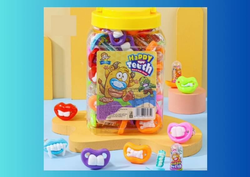 Kẹo mút hình răng cười, màu sắc nổi bật, phù hợp tiệc Halloween trẻ em