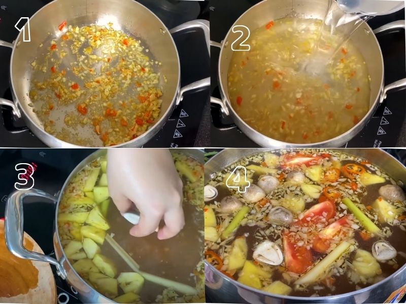 Công đoạn nấu nước dùng lẩu thập cẩm