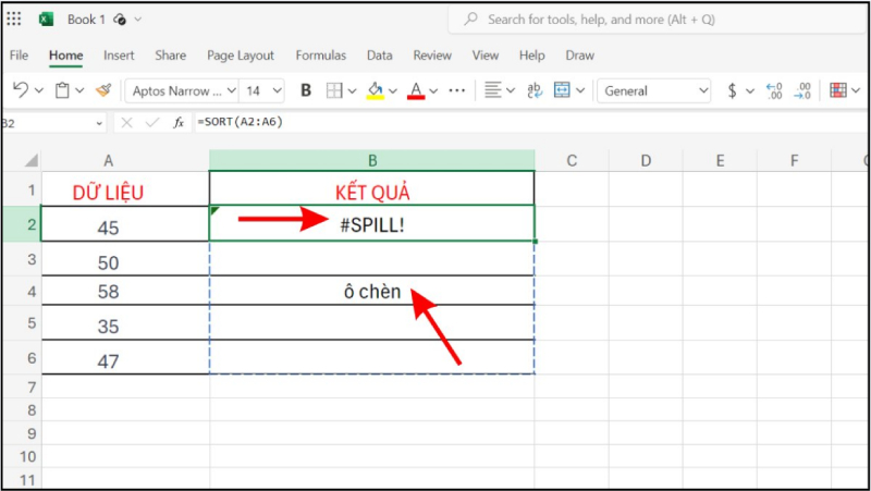 Lỗi #SPILL! trong Excel do ô chặn kết quả của công thức