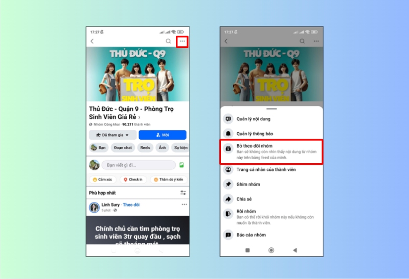 Mở nhóm và chọn ba chấm để hiện tùy chọn