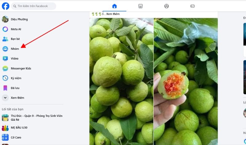 chọn mục Nhóm trên Facebook máy tính