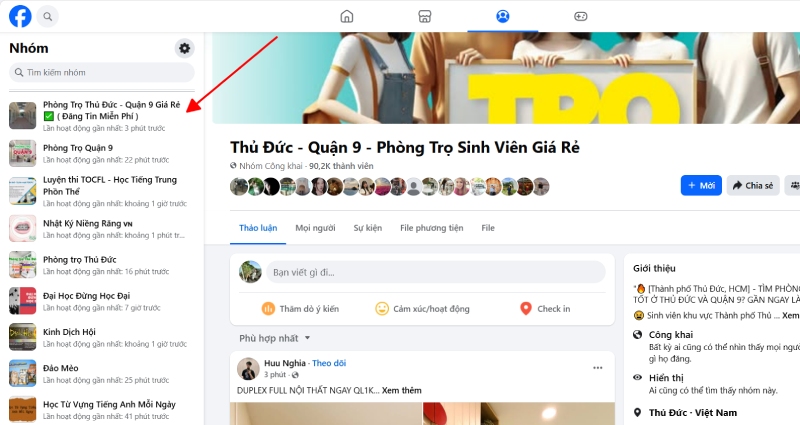 Chọn nhóm muốn ẩn trong danh sách nhóm