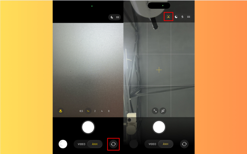 Chuyển camera trước và nhấn vào biểu tượng Center Stage
