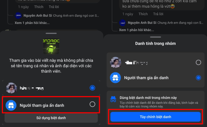 Nhấn chọn chuyển đổi sang biệt danh