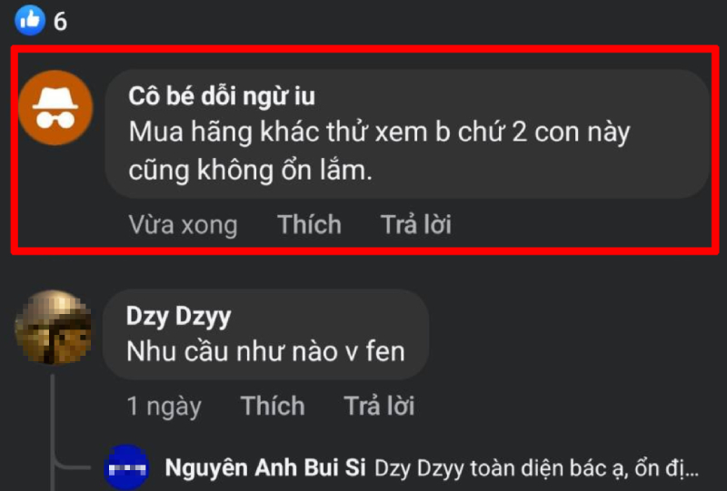 giao diện sau khi đăng tải comment đổi biệt danh