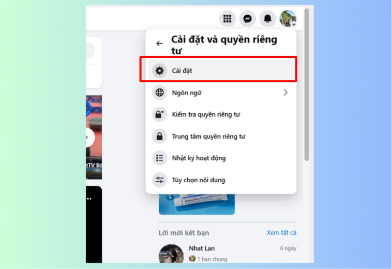 Chọn mục Cài đặt