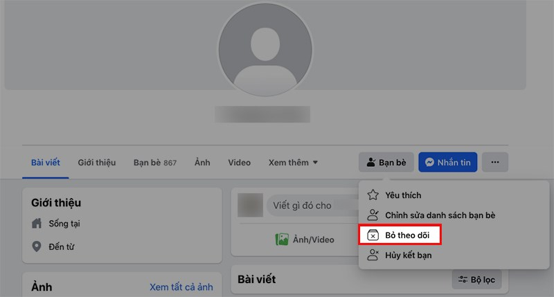 Tùy chọn Bỏ theo dõi bạn bè trên Facebook khi nhấn vào nút Bạn bè