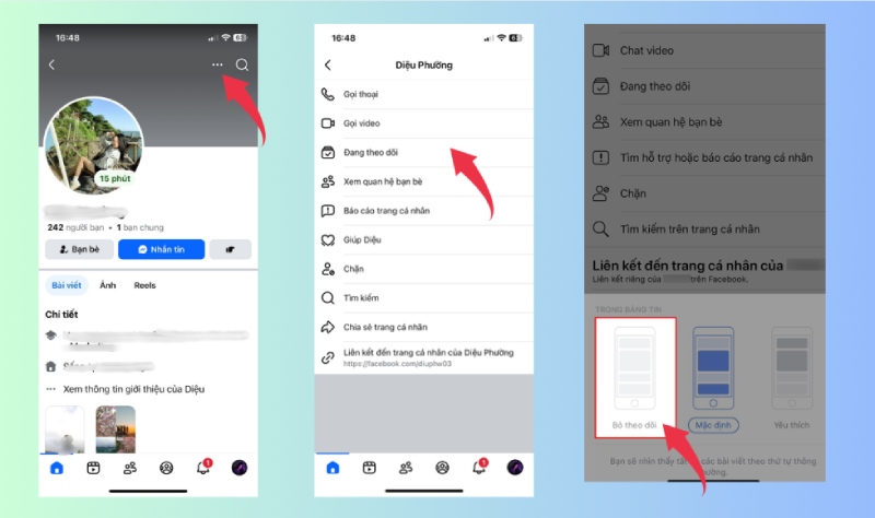 Các bước bỏ theo dõi trên Facebook bằng điện thoại