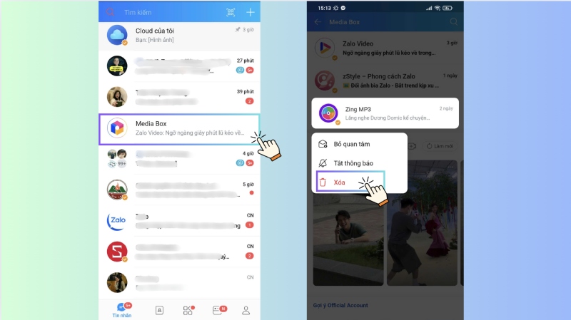 Cách xoá tin nhắn của Media Box trong Zalo