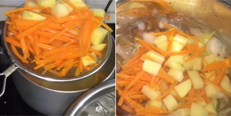 sơ chế khoai tây và cà rốt