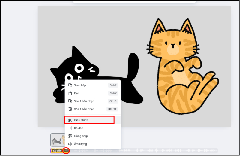 Nhấp chuột phải vào đoạn nhạc rồi chọn Điều chỉnh để cắt chỉnh