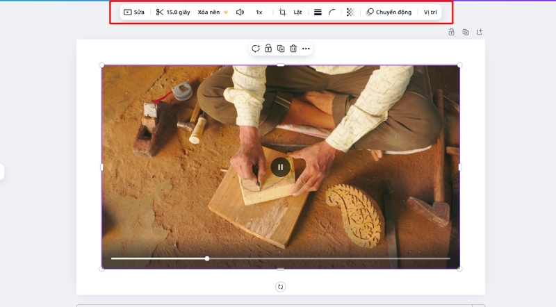Thanh công cụ chỉnh sửa video trên Canva