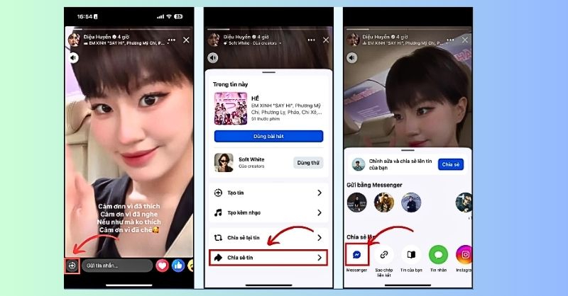Chia sẻ lại story Facebook của người khác trực tiếp qua Messenger
