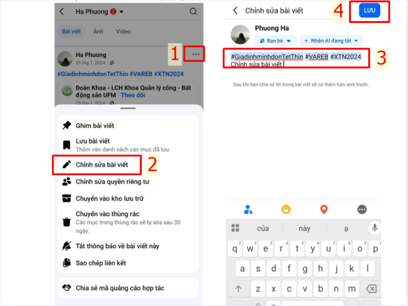 chỉnh sửa bài viết trên điện thoại