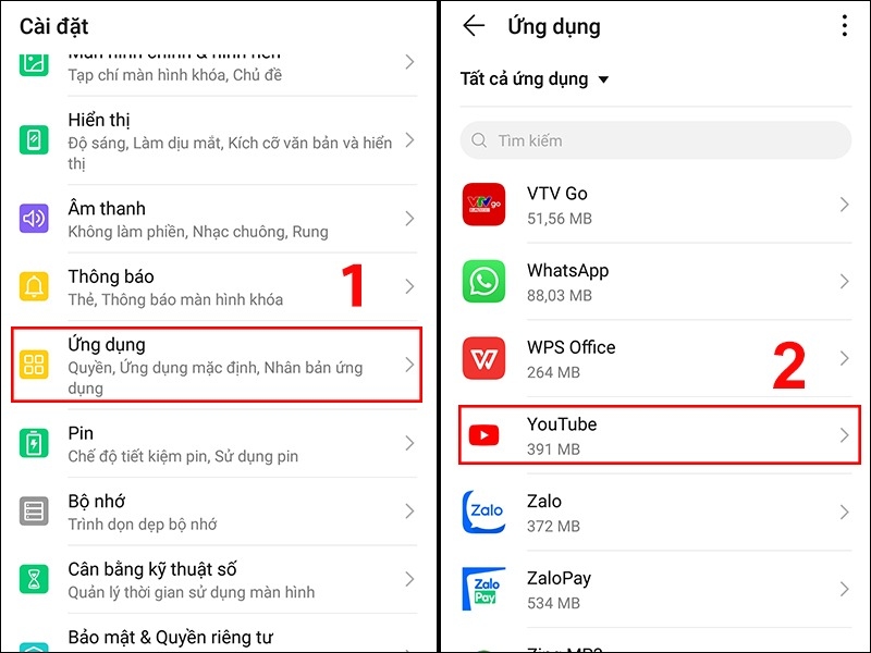 dọn dẹp bộ nhớ trong phần cài đặt ứng dụng