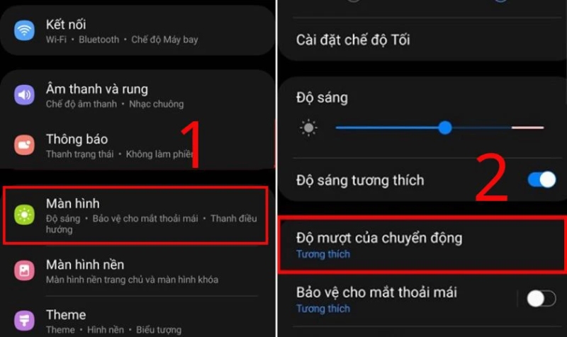 Điều chỉnh độ mượt của màn hình trong cài đặt điện thoại