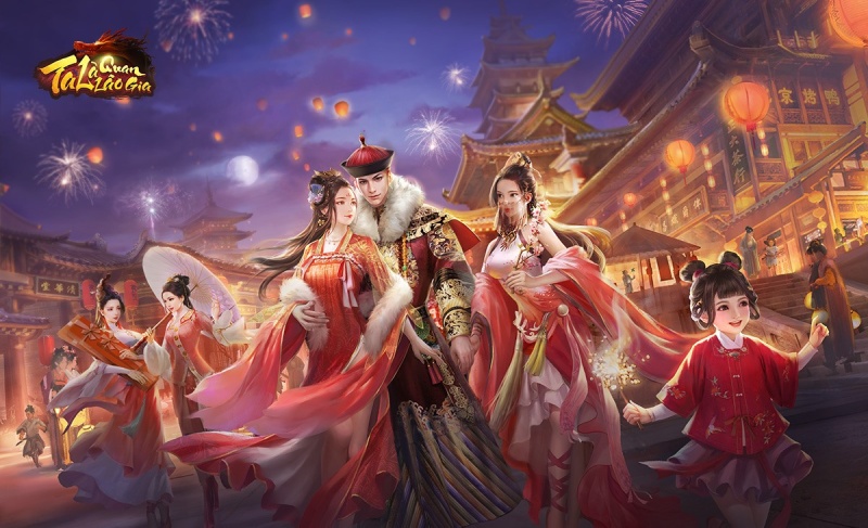 Cảnh hoàng cung và nhân vật chính trong game Ta Là Quan Lão Gia