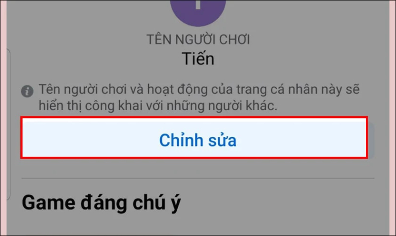 Trang cá nhân người chơi game trên Facebook với nút chỉnh sửa thông tin