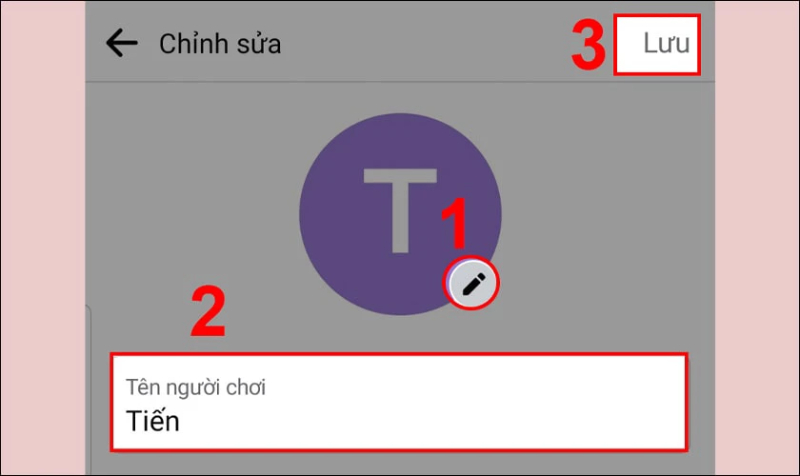 Chỉnh sửa tên người chơi trong Facebook game, nhập tên và nhấn Lưu để hoàn tất