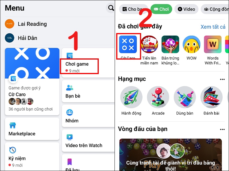 Chọn mục “Chơi game” trong menu Facebook để xem game đã chơi gần đây