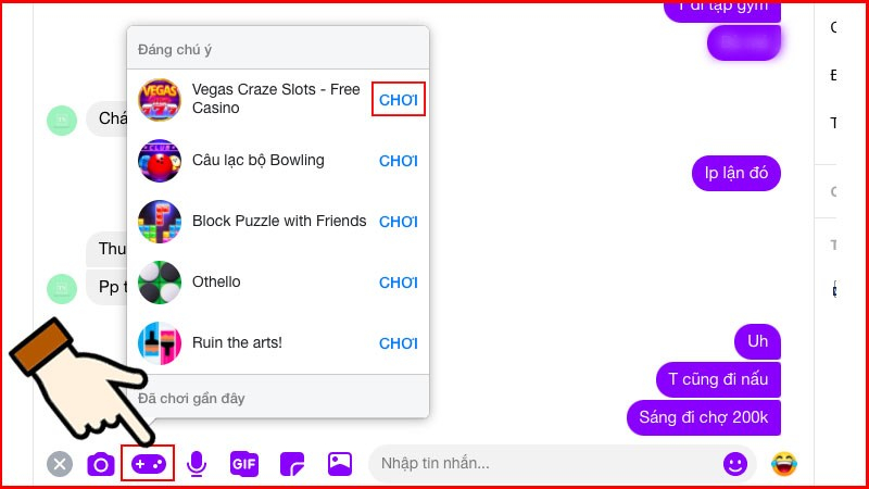 Chọn trò chơi yêu thích từ danh sách trò chơi Messenger