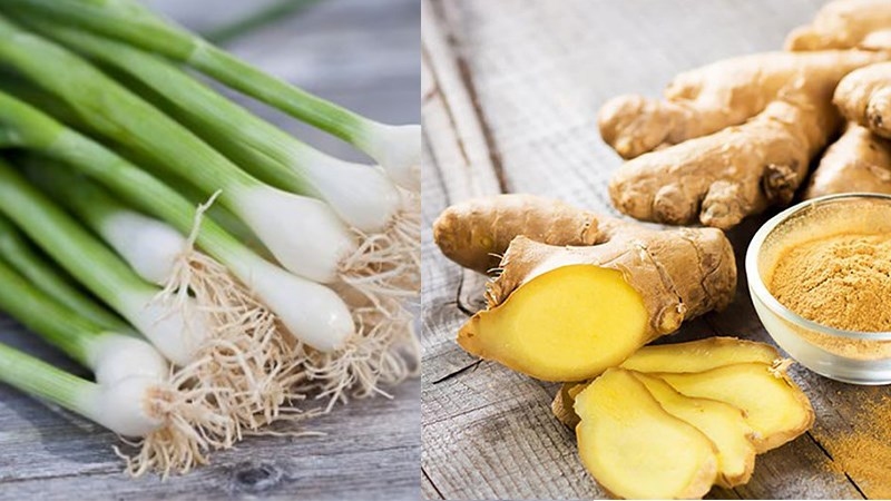 gừng và hành được dùng để làm sạch lưỡi heo
