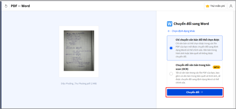Chuyển đổi PDF sang Word bằng Smallpdf