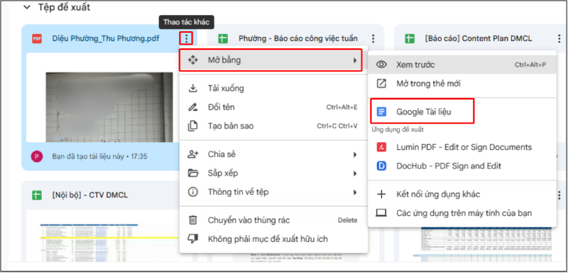 Mở file PDF trên Google Drive bằng Google Tài liệu để chuyển sang Word