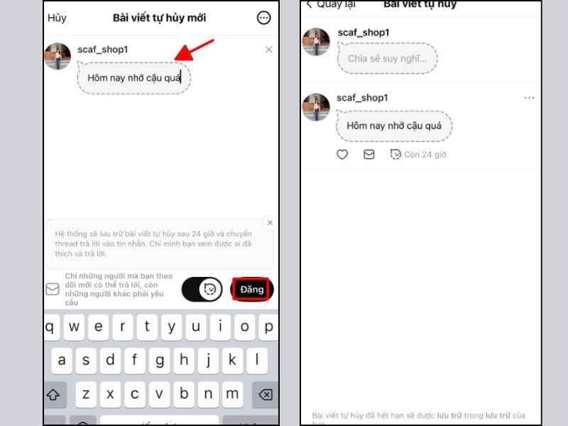 Viết nội dung bài đăng và nhấn nút đăng