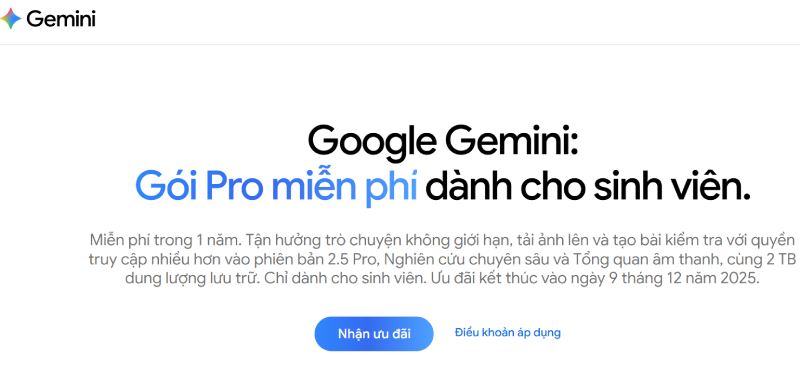 Giao diện nơi đăng ký gemini pro cho sinh viên
