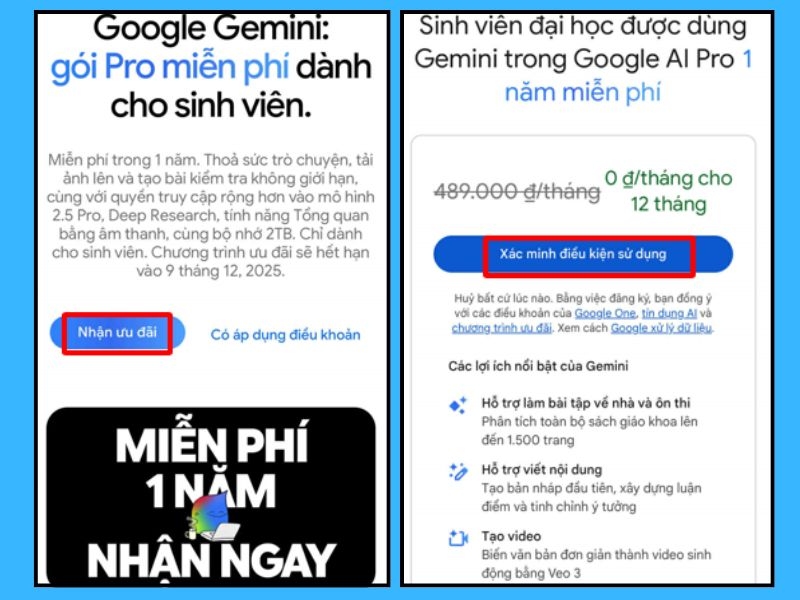Sinh viên thực hiện thao tác nhận ưu đãi và xác minh điều kiện sử dụng