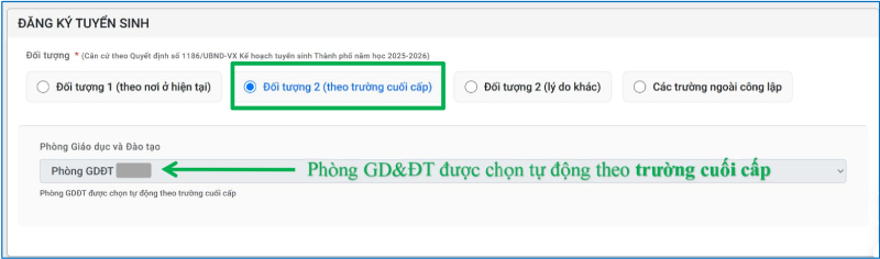 Đăng ký tuyển sinh đối tượng 2