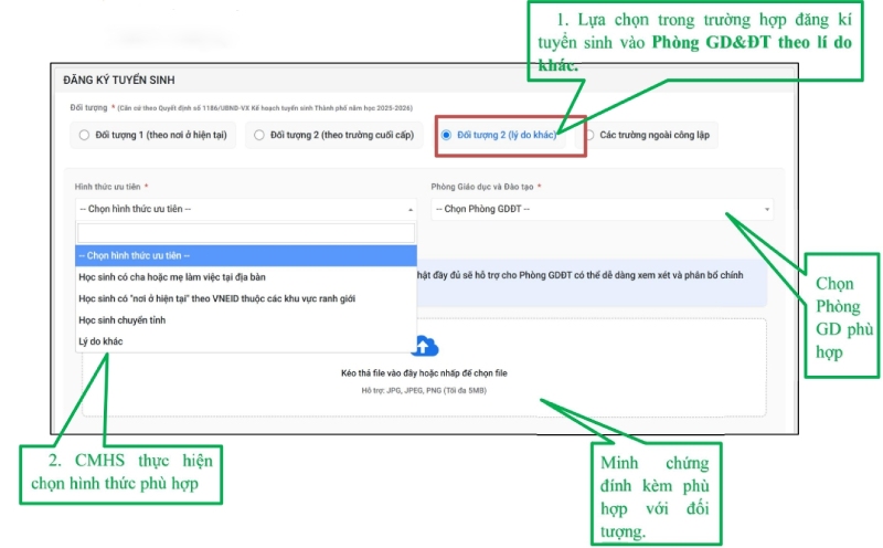Quy trình hướng dẫn đăng ký cho đối tượng 2 (lý do khác)