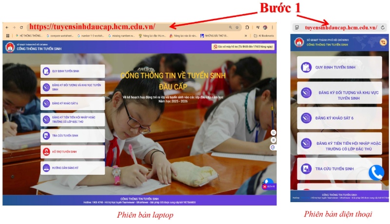 Giao diện website đăng ký đầu cấp