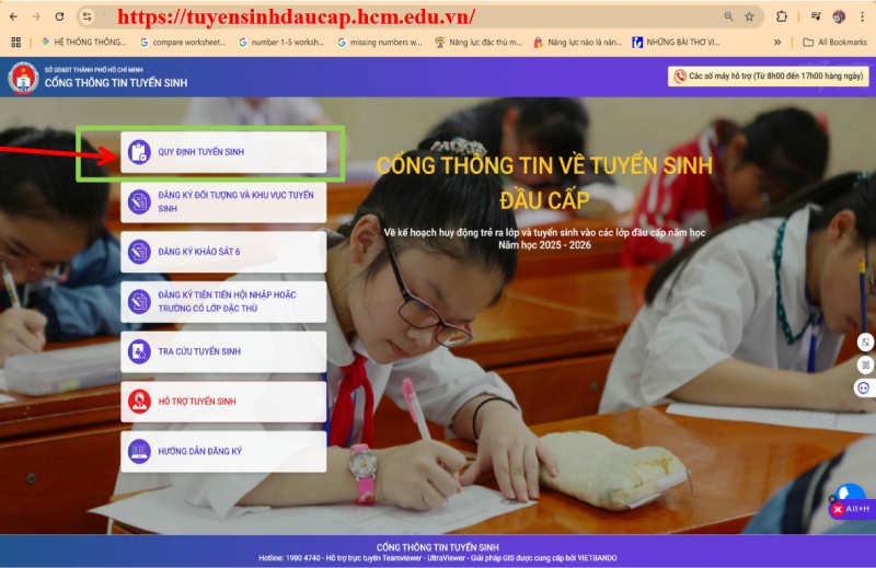 Nhấp vào quy định tuyển sinh