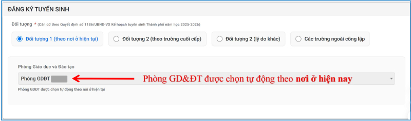 Giao diện đăng ký tuyển sinh