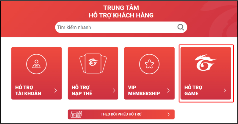 Giao diện Trung tâm Hỗ trợ Khách hàng Garena