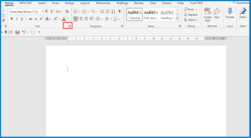Thao tác truy cập hộp thoại Font trong Word
